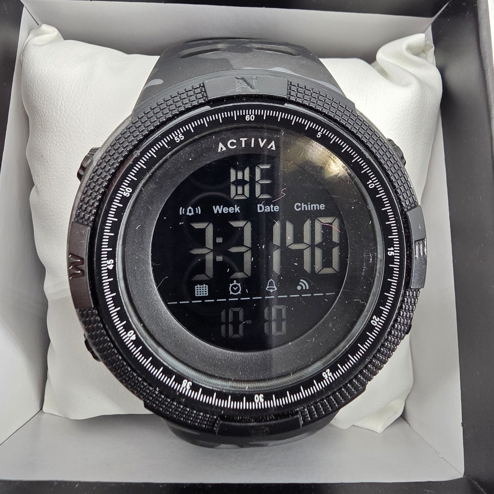 Activa Mens Digital Sports Watch Black Grey Camo Strap Alarm Date Tactical Style